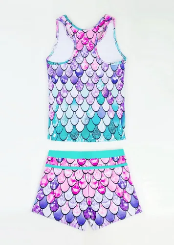 Vista 3 de Traje de baño de verano para niñas pequeñas de dos piezas con shorts estilo boyshort tankini