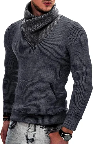Vista 14 de COOFANDY - Suéteres de cuello chal para hombre de punto con cuello de tortuga, cuello alto, ajustado, con bolsillos Verde militar