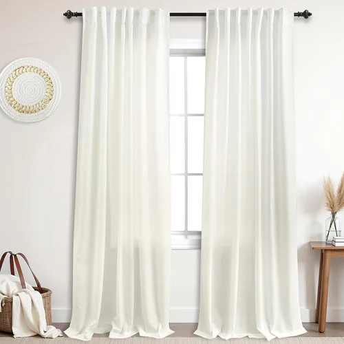 Vista 117 de Cortinas rústicas color beige tostado de 42 x 84 pulgadas de largo para sala de estar, juego de 2 paneles transparentes de lino natural, imitación