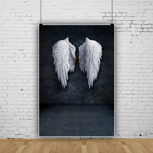Vista 2 de AOFOTO Fondo de pared de 3 x 5 pies, diseño de alas de ángel, fondo de fotografía de pared para niños, niñas, niños, adultos, retrato artístico
