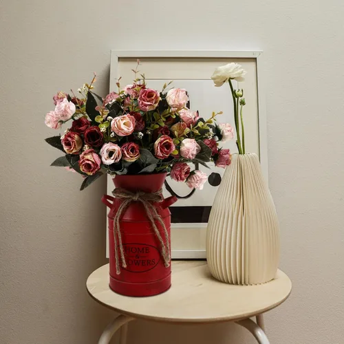 Vista 4 de Jarrones de metal rústicos con cuerda, estilo retro para bodas, fiestas, casa de campo, color rojo