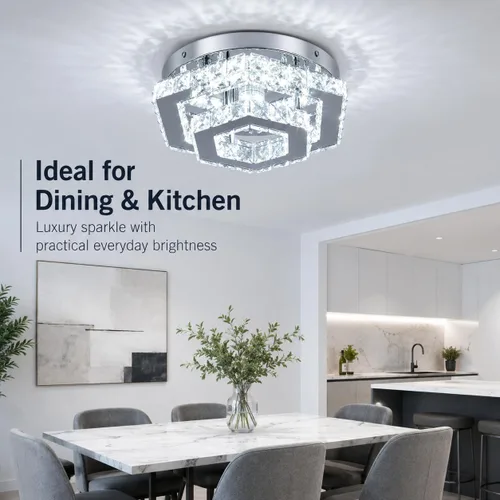 Vista 9 de Candelabro LED Moderno de Montaje al Ras Lámpara de Techo Candelabros de Cristal para Sala de Estar Dormitorio Comedor Cocina (6500K Blanco Frío)