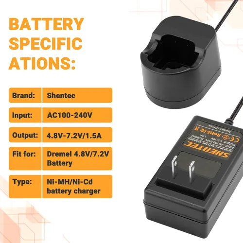 Vista 3 de Shentec Cargador Ni-MH y Ni-Cd de 4.8V/7.2V Compatible con Dremel 755-01