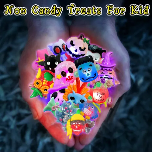 Vista 7 de 38 piezas de artículos de fiesta de Halloween para niños, anillos con luz 3D juguetes en cantidad golosinas de Halloween sin dulces, 28 anillos