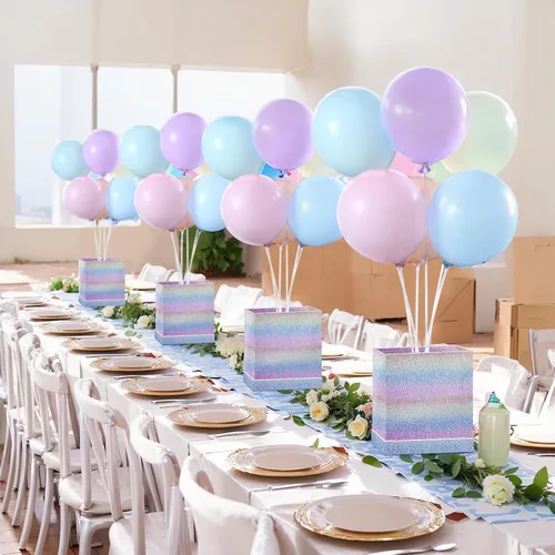 Vista 8 de Centros de mesa de globos pastel, soporte de globos arcoíris para mesa, baby shower, unicornio, fiesta de cumpleaños, decoración de mesa