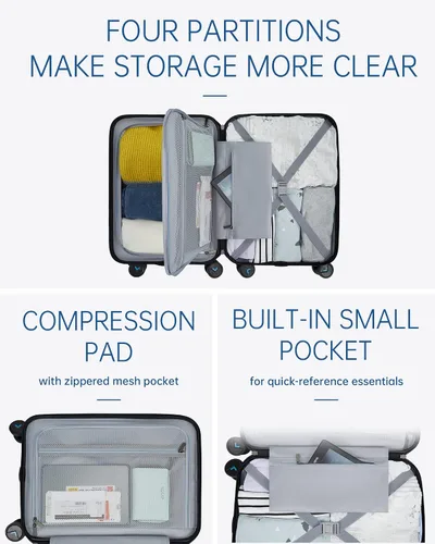 Vista 2 de BAGSMART Equipaje de viaje para equipaje de mano, Gris Carbón, Equipaje de mano rígido con ruedas giratorias