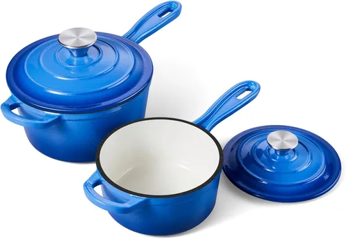 Vista 35 de Onader Sartén de hierro fundido esmaltado, cacerola pequeña de 1 cuarto de galón con tapa, olla de hierro fundido, horno holandés esmaltado, Blanco