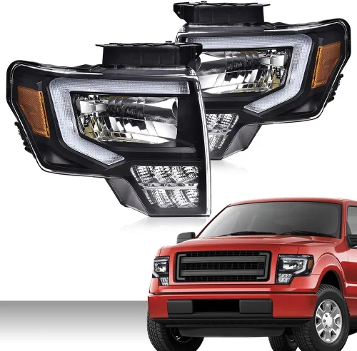 Vista 2 de PIT66 Conjunto de faros delanteros LED compatible con Ford F150 2009 2010 2011 2012 2013 2014, lente transparente para conductor y pasajero, carcasa