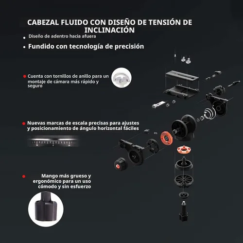 Vista 2 de RAUBAY Trípode profesional de cámara de video resistente de 70.8 pulgadas con cabezal fluido, placa QR para videocámara DSLR, carga máxima de 17.6