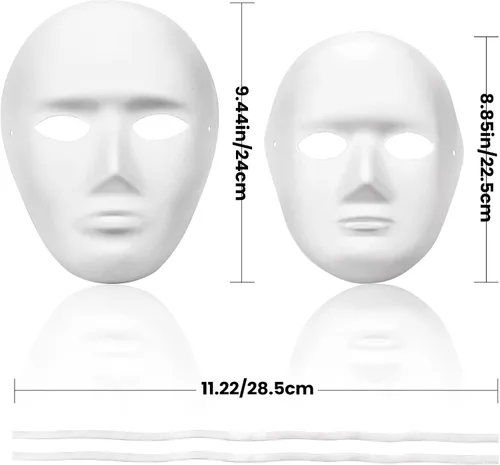 Vista 2 de Heatoe Paquete de 10 máscaras de papel blanco para hombres y mujeres con 10 cuerdas atadas máscara facial completa en blanco máscara de papel