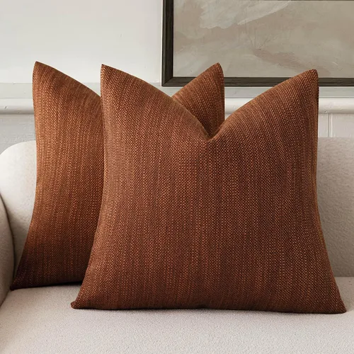 Vista 29 de Foindtower Juego de 2 fundas de almohada decorativas de lino de arpillera con textura, fundas de cojín bohemias de estilo rústico, funda de almohada