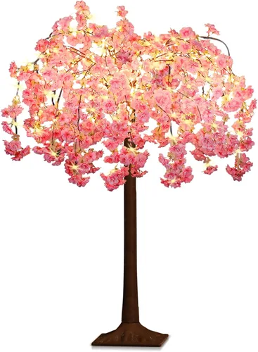 Vista 8 de OUSHENG Árbol de Flor de Cerezo Iluminado con Luces LED Árboles Artificiales para Decoración Interior, Planta Falsa Iluminada con Flor Sintética