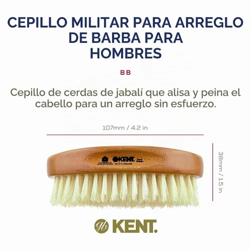 Vista 2 de Kent Cepillo de pelo militar ovalado para hombre, cerdas de jabalí negro 100% naturales para el cuidado del cabello, bigote y barba, cepillo