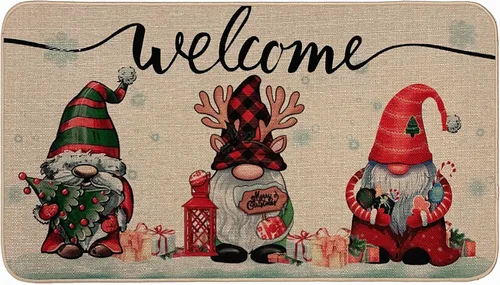 Vista 13 de Voanos Juego de 2 alfombras de cocina de Feliz Navidad, con temática linda de Papá Noel y regalo, decoración navideña para el hogar, tapete lavable