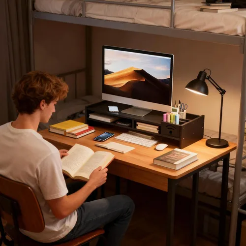 Vista 2 de Elevador de monitor – Elevador de monitor de madera de 2 niveles, organizador de escritorio para laptop 4.3 pulgadas de altura R, para el hogar