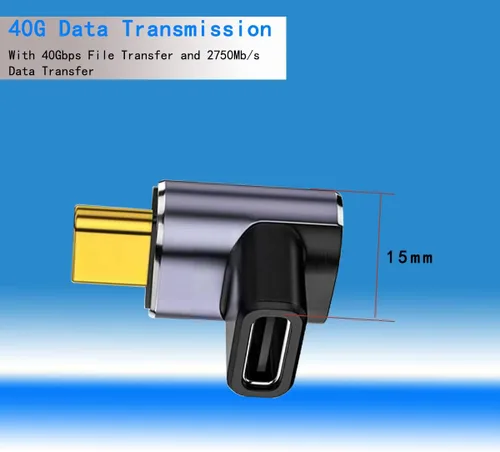 Vista 4 de Adaptador USB-C macho a USB-C hembra de 90 grados, 1 paquete de tipo C hacia arriba y hacia abajo en ángulo recto de 40 Gbps PD 100 W extensor