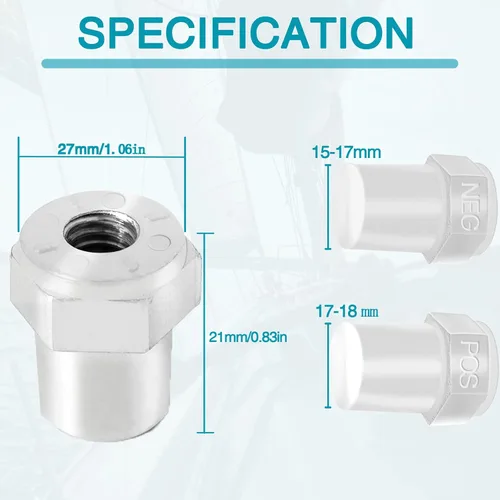 Vista 3 de Adaptador de poste de batería de coche: Adaptador de batería de 2 postes laterales a poste superior con rosca hembra de 3/8