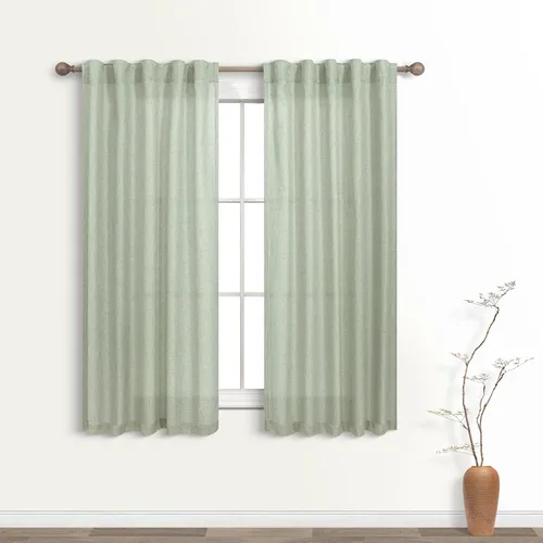 Vista 52 de Cortinas rústicas color beige tostado de 42 x 84 pulgadas de largo para sala de estar, juego de 2 paneles transparentes de lino natural, imitación