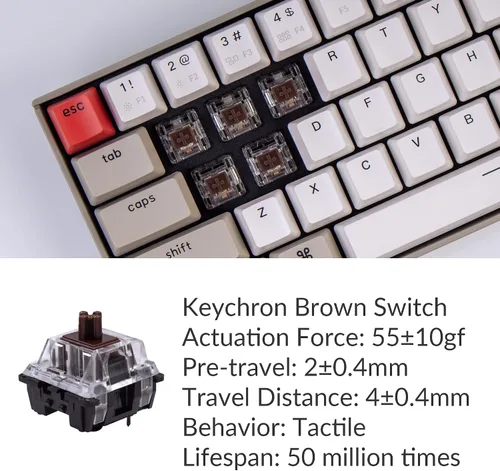 Vista 5 de Keychron K14 Teclado mecánico inalámbrico Bluetooth 51 con interruptor Keychron marrónbatería recargable teclado compacto de 72 teclas compatible