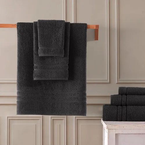 Vista 4 de Juego de 6 toallas de baño negras para baño, algodón turco original, suave, absorbente y de primera calidad, 2 toallas de baño, 2 manos y 2 toallas