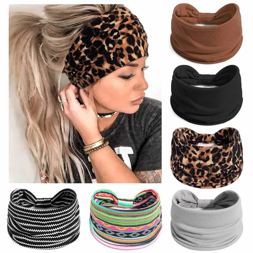 Vista 12 de Awumbuk Diademas anchas para mujeres anudadas antideslizantes bandas para la cabeza suaves diadema turbante accesorios para el cabello boho africano