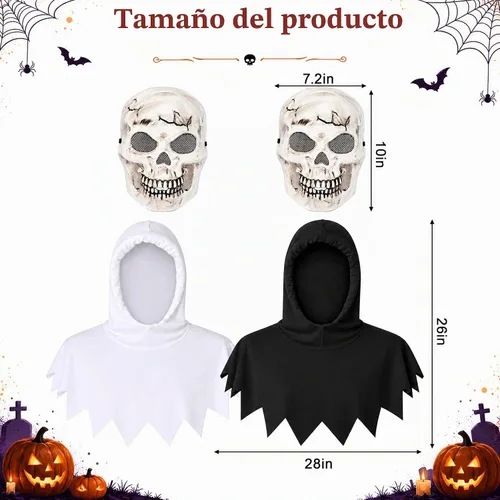 Vista 2 de Juego de 2 máscaras de calavera completa, máscara de esqueleto aterrador