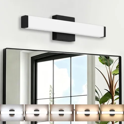 Vista 19 de Lámpara de tocador de baño de níquel cepillado, cuadrada, LED, 60 cm (24 pulgadas), 14 W, luz blanca natural, 4000 K, barra de luz para espejo