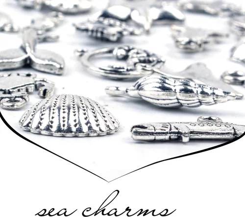 Vista 4 de BronaGrand 40 dijes mezclados de plata antigua para hacer pulseras y collares
