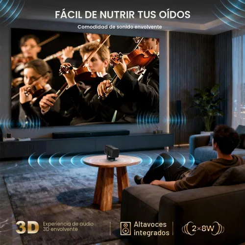 Vista 5 de Mini proyector con Wifi y Bluetooth 4K soporte proyector de película portátil Smart Bedroom Outdoor Projector Screen, Auto Keystone,135°Degree