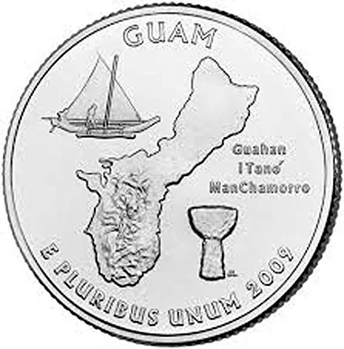 Vista 9 de US 2009 D.C. & U.S. Territories Guam Quarter BU Uncirculated Coin Solid Brass Gold Silver Two Tone Money Clip New - High Quality