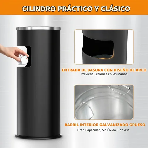 Vista 4 de BEAMNOVA Bote de basura negro con tapa, contenedor de basura de metal