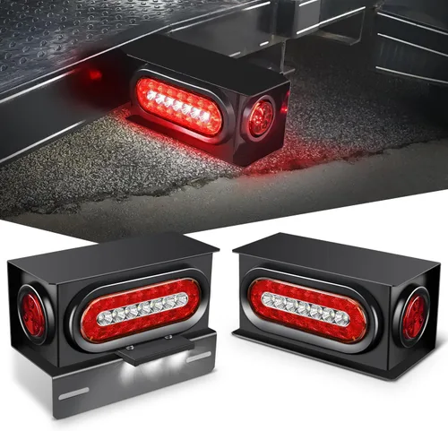 Vista 10 de Nilight juego de 2 cajas de luz para remolque de acero, kit de carcasas con 3 luces LED para placa de matrícula, luces de cola ovaladas de 6