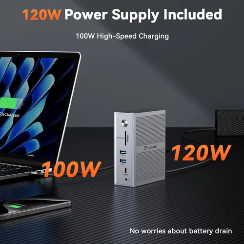 Vista 12 de TobenONE USB C Laptop Docking Station 3 Monitors, Triple 4K DisplayLink Dock with 120W Power Adapter, for MacBook M1-M5/Mac mini/Windows, 3X HDMI