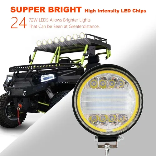 Vista 3 de 4 luces LED de trabajo de 72 W, punto redondo e inundación, barra de luz LED con función estroboscópica de flash, apta para camiones, barcos