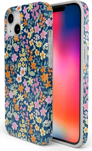 Vista 2 de Carcasa Casely para iPhone 13 Full Bloom Floral azul marino Compatible con MagSafe Diseño ultra delgado clásico Floración completa Floral