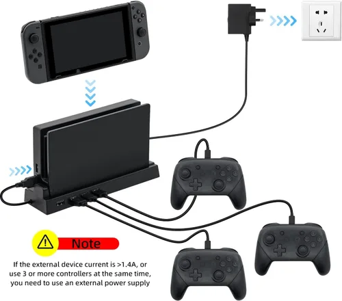 Vista 5 de Mcbazel Hub USB para muelle de interruptor, 4 puertos USB 2.0 Hub Dock compatible con NS Switch - Negro