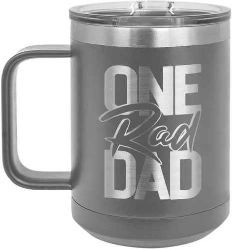 Vista 14 de ONE RAD DAD Taza de café negra de 15 oz con tapa deslizante Taza de café de viaje aislada Ideas de regalos del día del padre de hijo o hija