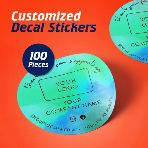 Vista 2 de Calcomanías de vinilo personalizadas con tu imagen, texto, diseño y logotipo. Etiquetas comerciales personalizadas impermeables para embalaje