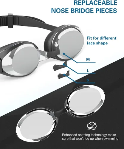 Vista 3 de Gafas de natación, paquete de 2 gafas de natación para hombres, mujeres, adultos, jóvenes, antivaho y sin fugas, visión clara, protección UV