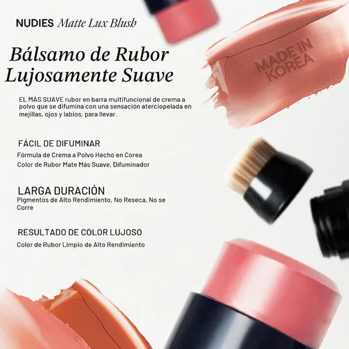 Vista 5 de Nudestix Nudies Matte Lux – 3-in-1 Soft-Matte Blush Stick for Cheeks, Eyes & Lips with Built-In Brush Cream-to-Powder Finish with Blurring Effect