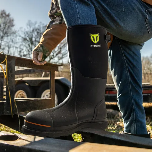 Vista 2 de TIDEWE Botas de trabajo de goma para hombres, puntera y vástago de acero Negro