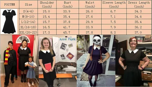 Vista 7 de POGT Womens Halloween Costume Wednesday Addams Costume School Girl Costume Dress