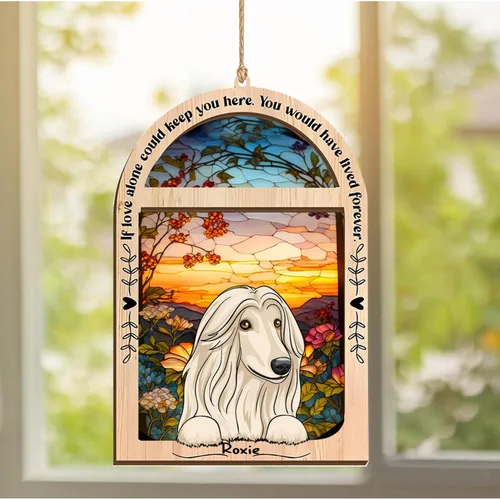 Vista 304 de LOVELYPOD Adorno de Navidad personalizado de sabueso afgano, atrapasoles con nombre, regalos de pérdida de mascotas, regalos para amantes