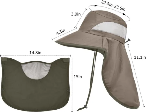 Vista 3 de LCZTN - Sombrero de protección solar de ala ancha, sombrero de pesca con solapa para cara y cuello, protección UPF 50+
