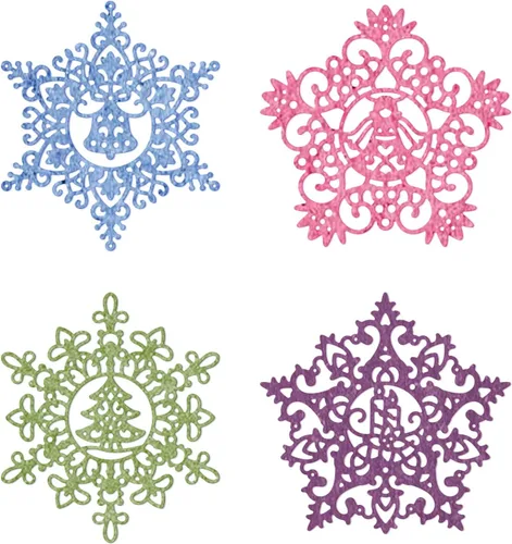 Vista 7 de ORIGACH 4 plantillas de plantillas de troqueles de corte de metal con copos de nieve para hacer tarjetas de Navidad y álbumes de recortes