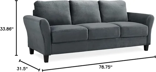 Vista 2 de Studio Living Watford - Sofá de 80.3 pulgadas, estilo tradicional, comodidad de bobina de bolsillo, patas negras, tela de microfibra, gris oscuro