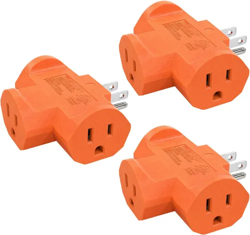 Vista 14 de ELEGRP Extensor de Energía de Servicio Pesado de 3 Clavijas a Triple Toma en Dirección T, Extensor de Toma de Pared Multidireccional con Conexión a