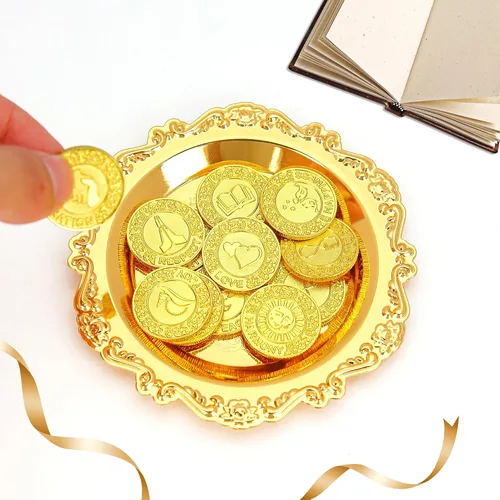 Vista 3 de TINGKU Juego de 13 Monedas de Unidad para Ceremonia de Boda Arras de Boda con Bandeja Placa Boda Arrhae Moneda Católica