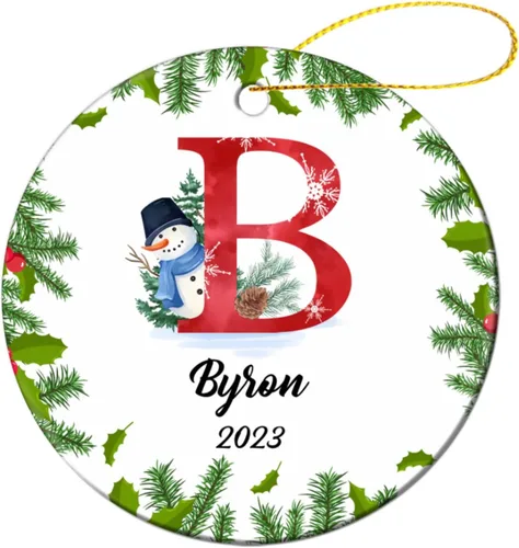 Vista 8 de Adorno personalizado con inicial de Navidad, regalo de decoración de árbol de Navidad, monograma de 26 letras para la primera Navidad, adorno