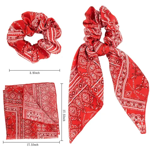 Vista 3 de Bufanda para el cabello, coleta de caballo con 6 bufandas, estampado de flores de cachemira, material de gasa, para mujeres y niñas, accesorios